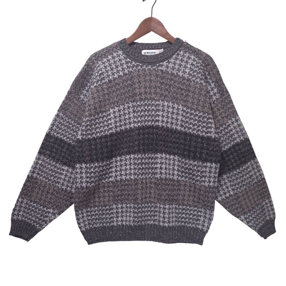 VTG New Era Knit Sweater Mens M USA Made Geometric Crewneck Grandpa Core Retro - Picture 2 of 12